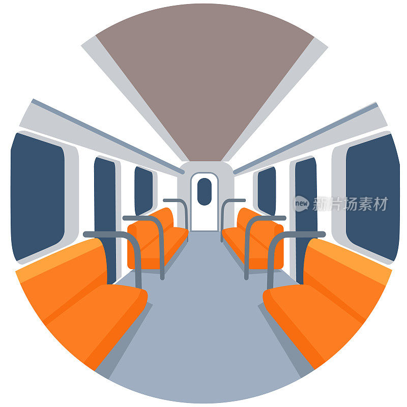 地铁车厢的室内设计，为乘客提供运输座椅，自动门窗