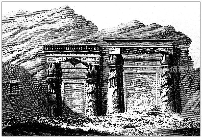 古董雕刻插图，文明:埃及。吉萨Dschiseh附近的墓室