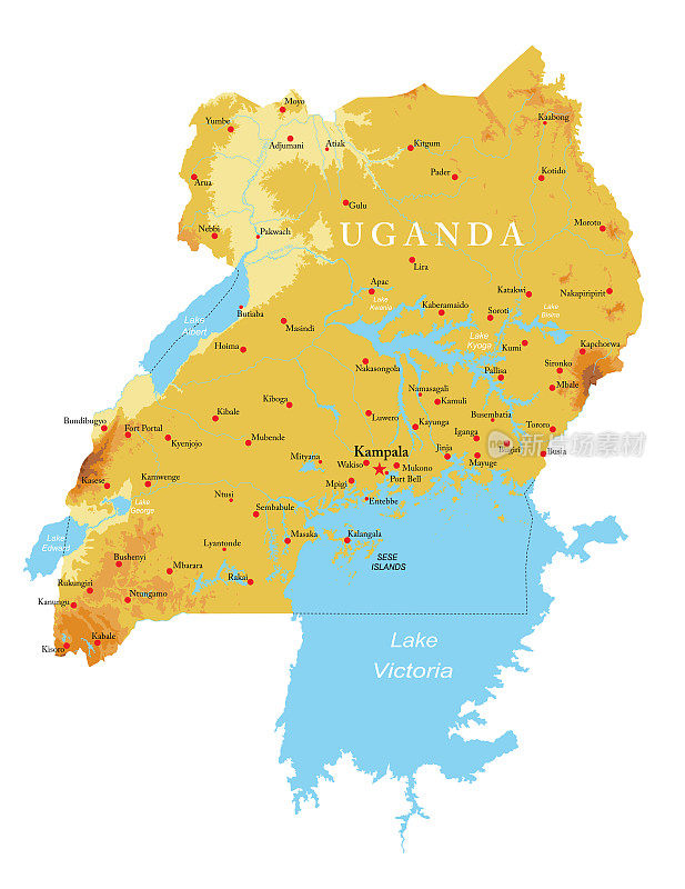 乌干达非常详细的物理地图