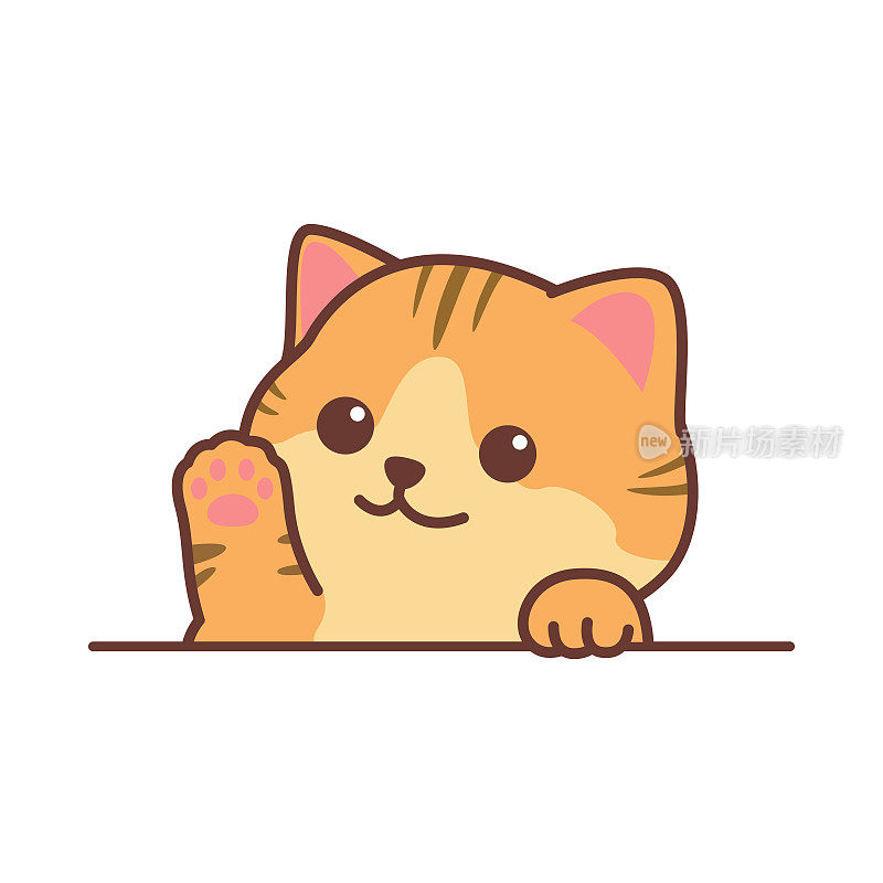 可爱的橙色猫挥舞爪子卡通，矢量插图