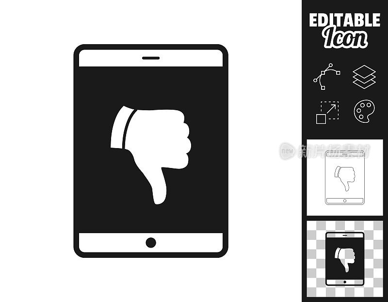 拇指向下的平板电脑。图标设计。轻松地编辑