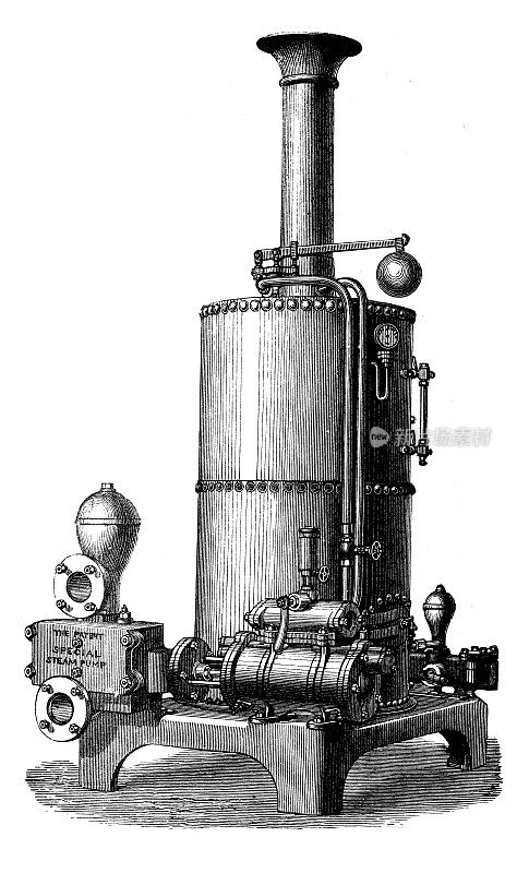 古董插画，应用力学和机械:泵，糖液