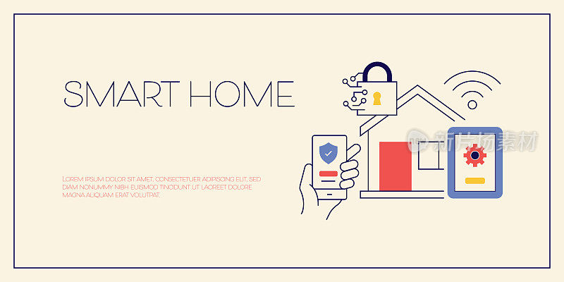 智能家居相关矢量概念插图。物联网,技术,连接,远程控制。