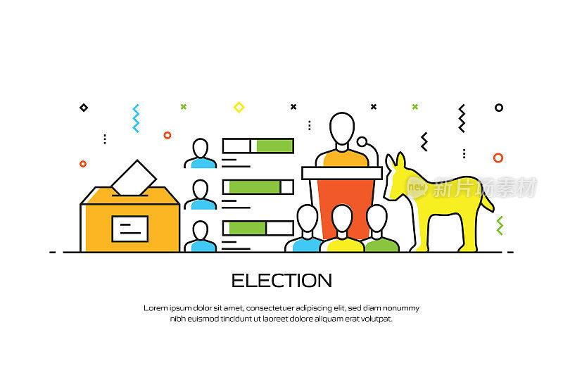 选举相关的线风格横幅设计网页，标题，小册子，年度报告和书籍封面