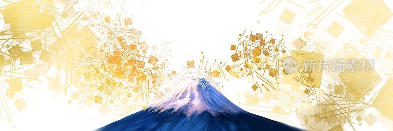 美丽的日本富士山景观插图在元旦的大尺寸插图和散落的日式金箔。