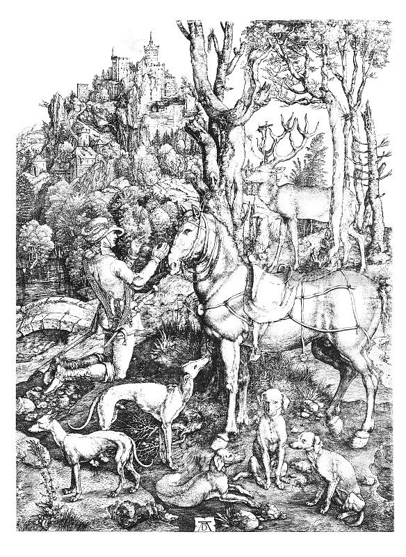 阿尔布雷希特・丢勒的《圣尤斯塔斯或休伯特》铜版版画，1501年