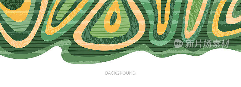 绿色抽象稻田俯视图纹理矢量背景。自然图案，生态插画，乡村横幅设计。农业横向景观，生态头部布局，乡村全景