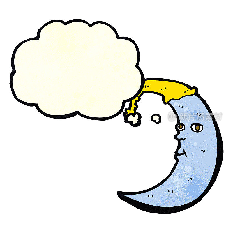 昏昏欲睡的月亮卡通与思想泡泡