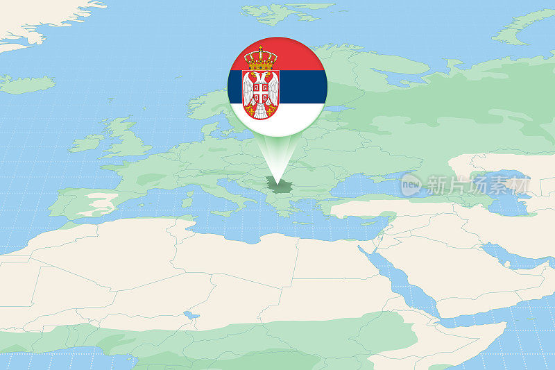 塞尔维亚国旗的地图插图。塞尔维亚和周边国家的地图插图。