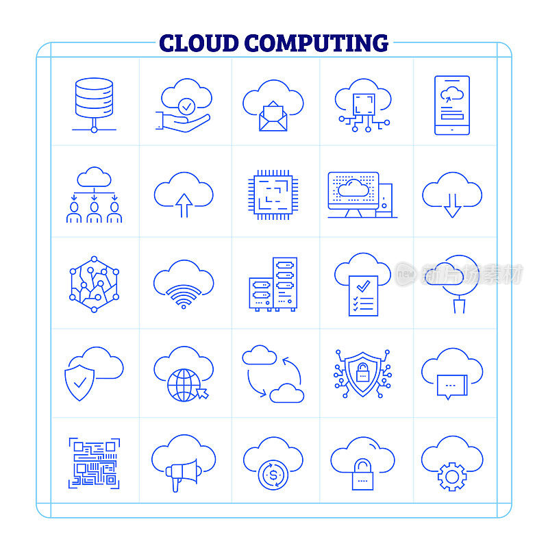云计算细线矢量图标集。