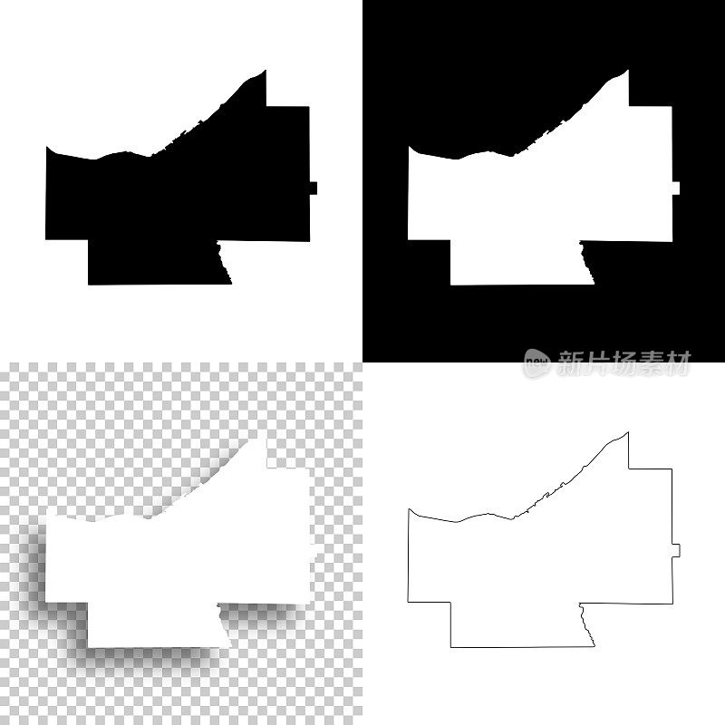 凯霍加县，俄亥俄州。设计地图。空白，白色和黑色背景