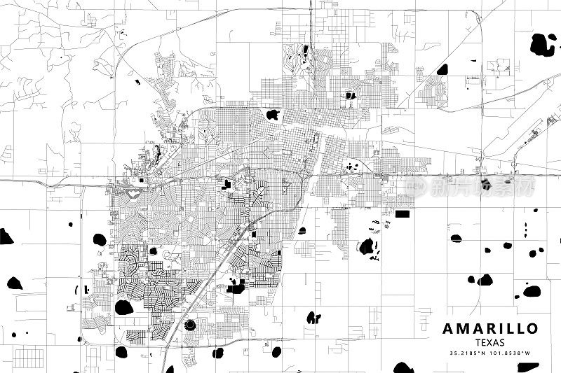 阿马里洛，德克萨斯州，美国矢量地图