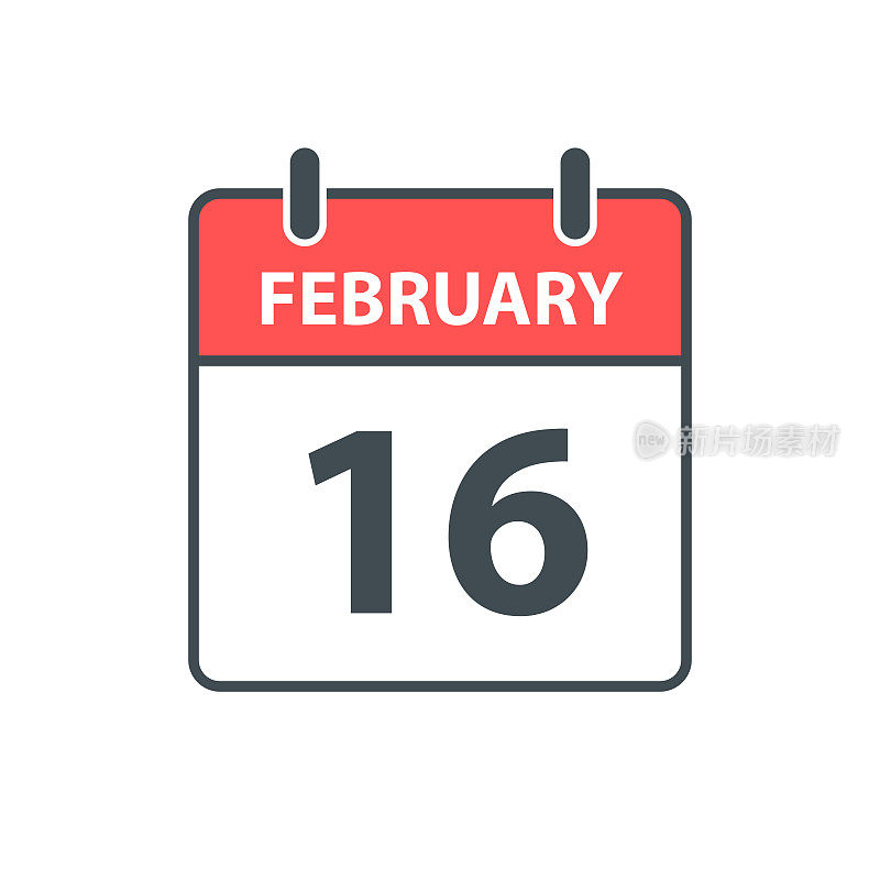 2月16日-每日日历图标在白色背景上的平面设计风格