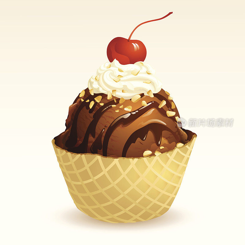 巧克力冰淇淋和华夫饼篮