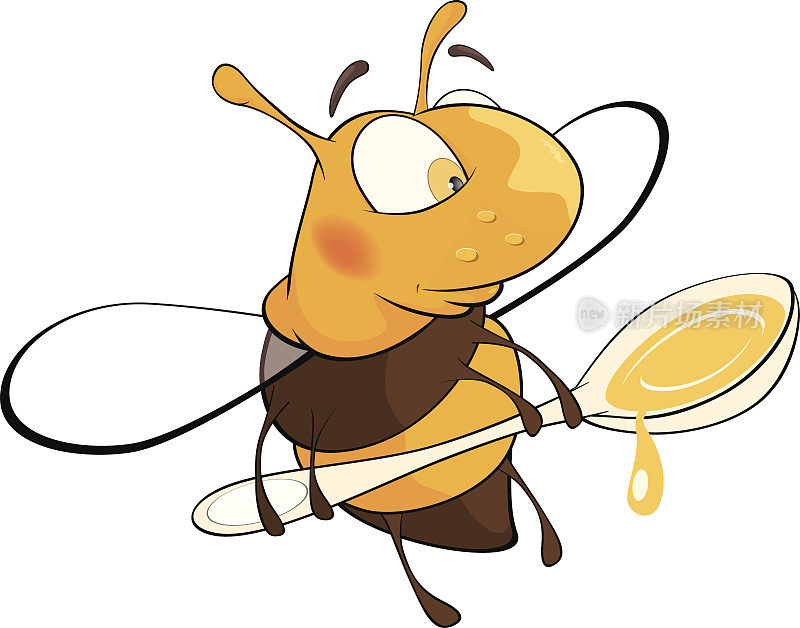 蜜蜂和蜂蜜匙的卡通