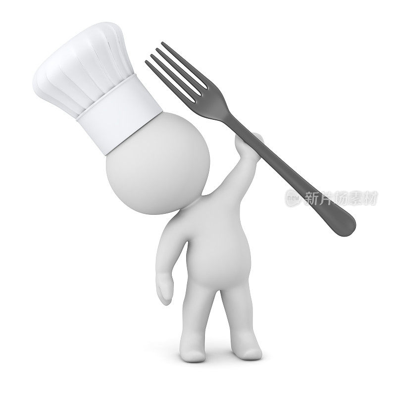 3D角色与厨师帽和叉子