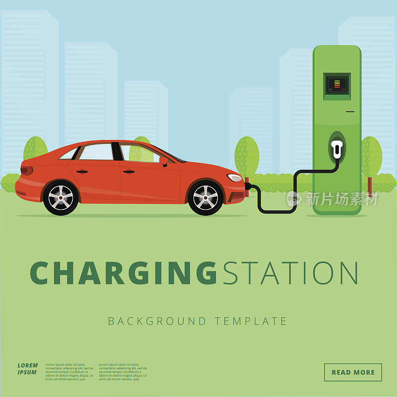 电动汽车充电站概念。电动汽车充电站或EV