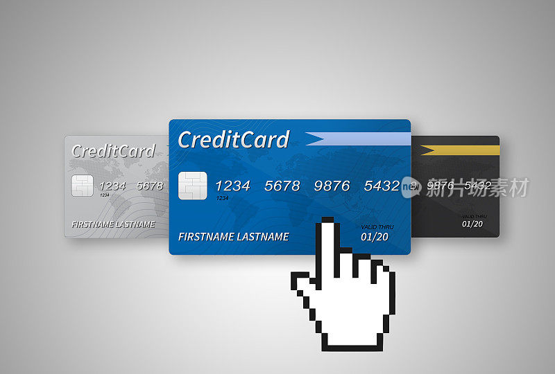 选择一个银色，蓝色和黑色信用卡-手
