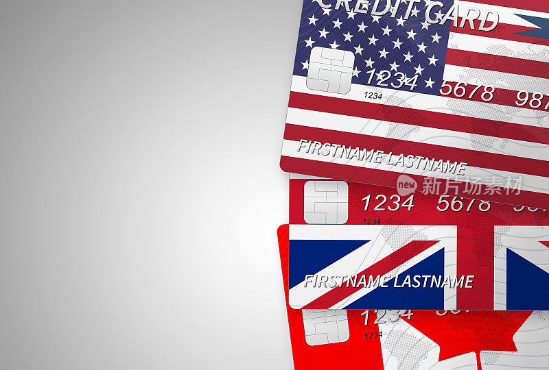 美国，英国和加拿大的信用卡与拷贝空间