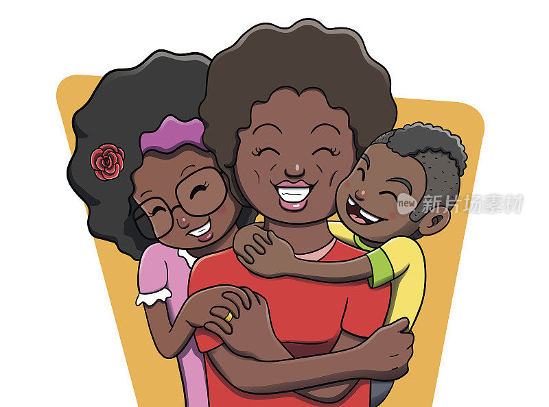 母亲被她的孩子拥抱-黑人家庭