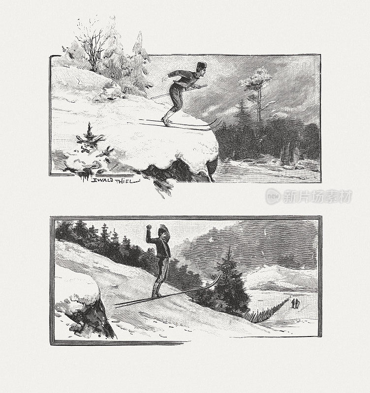 过去的跳台滑雪，木刻，出版于1895年