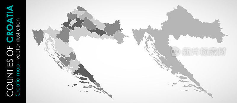 克罗地亚和灰色的矢量地图
