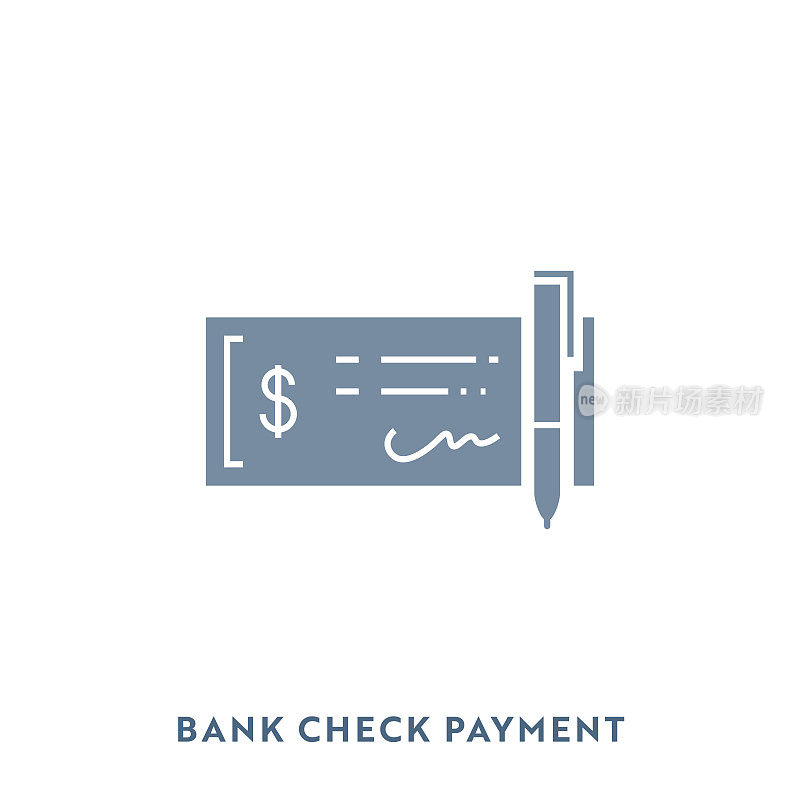 银行支票单色业务平面图标。像素完美