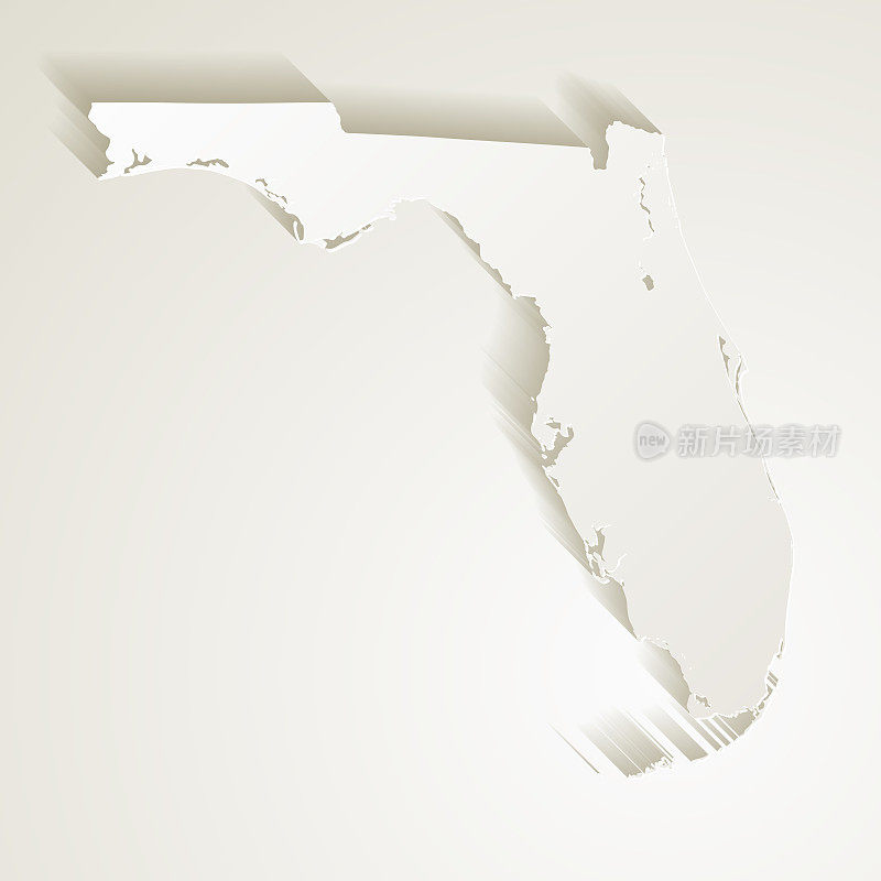 佛罗里达地图与剪纸效果空白背景