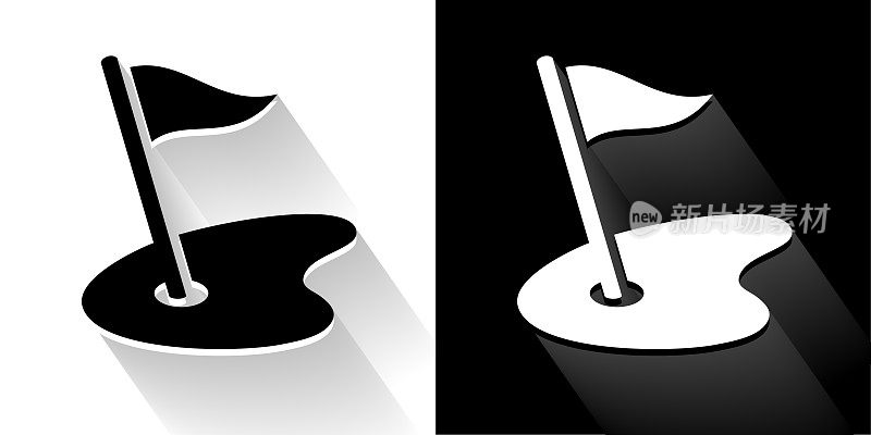 高尔夫球场黑色和白色与长影子图标