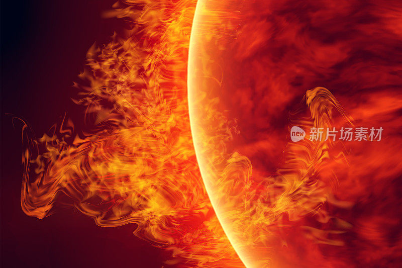 科学背景-太空中的太阳活动。太阳表面有太阳耀斑，太阳燃烧。全球变暖。向量。