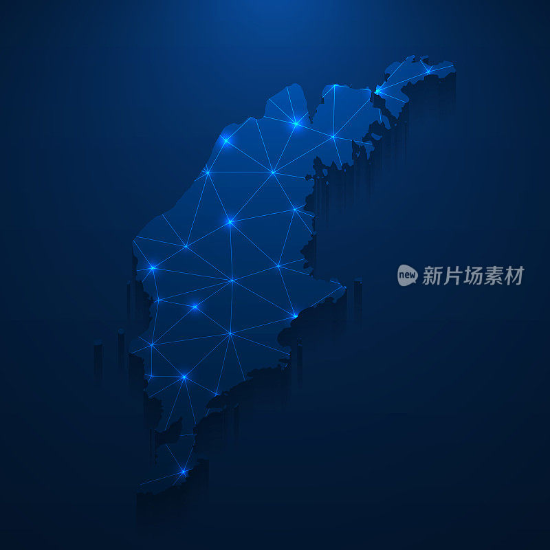 戈特兰地图网络-明亮的网格在深蓝色的背景