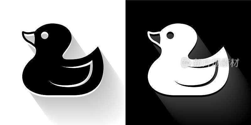 鸭子玩具黑色和白色图标与长影子