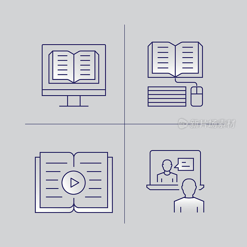 在线教育，电子学习，家庭学校相关的现代矢量图标