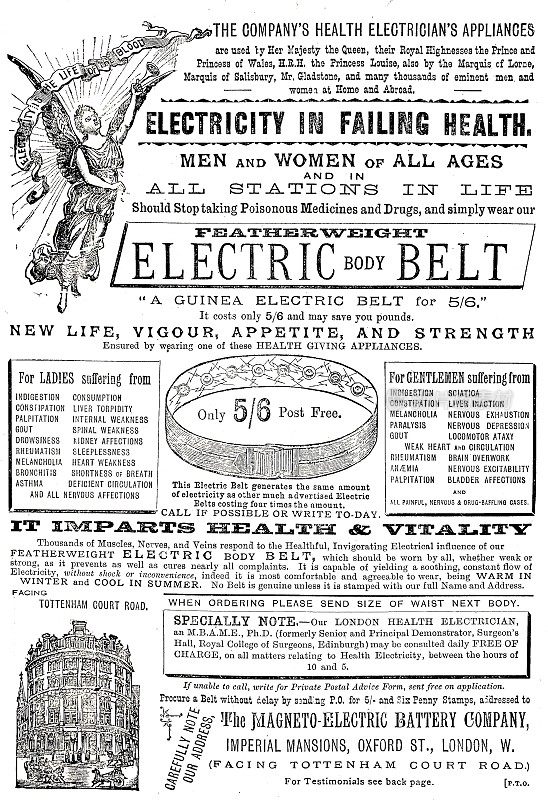 1890年的广告，电动腰带