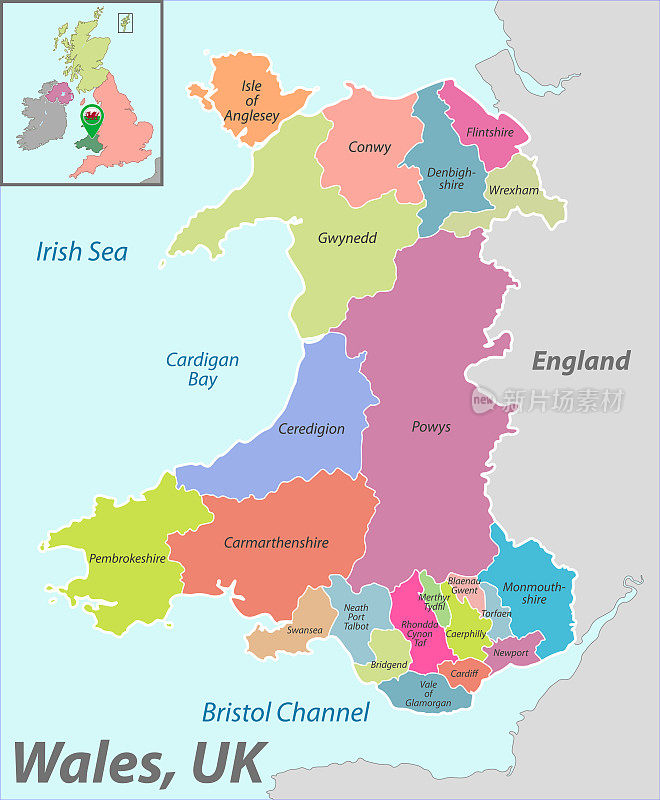威尔士的地图