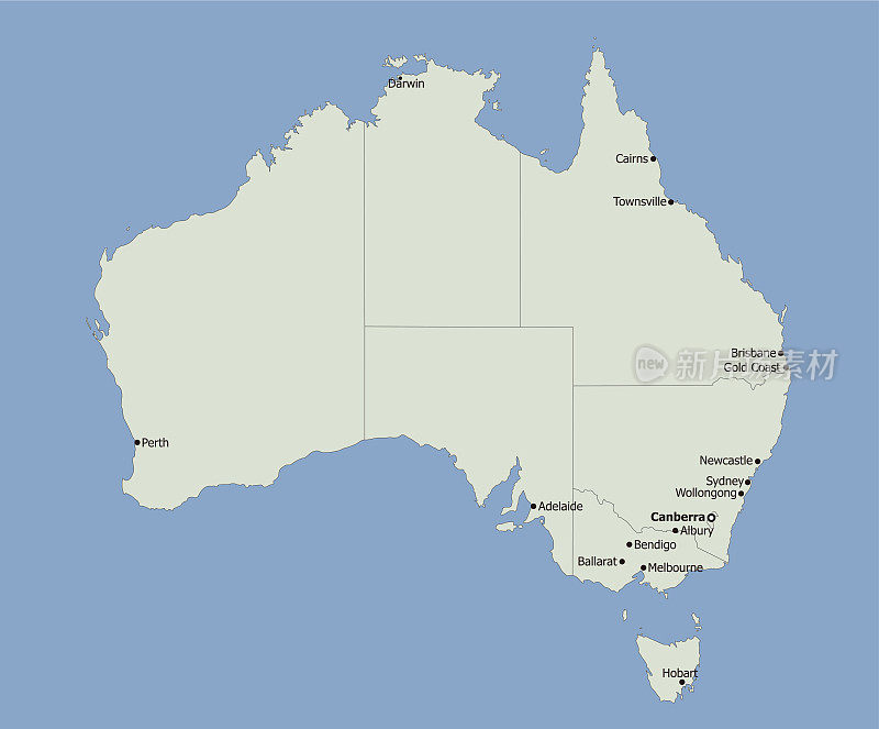 高度详细的政治澳大利亚地图，主要城市