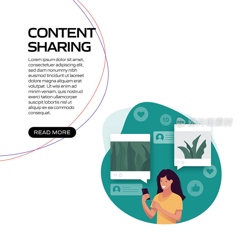 内容共享概念矢量插图网站横幅，广告和营销材料，在线广告，业务演示等。