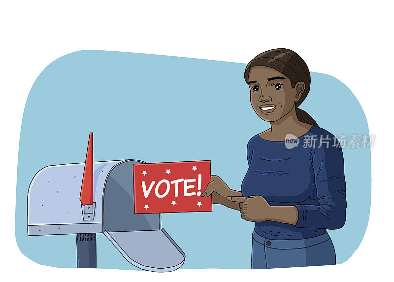 非裔美国妇女用信封寄选票