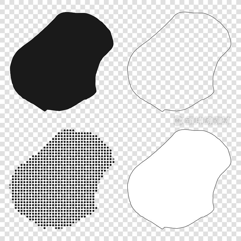 瑙鲁地图设计-黑色，轮廓，马赛克和白色
