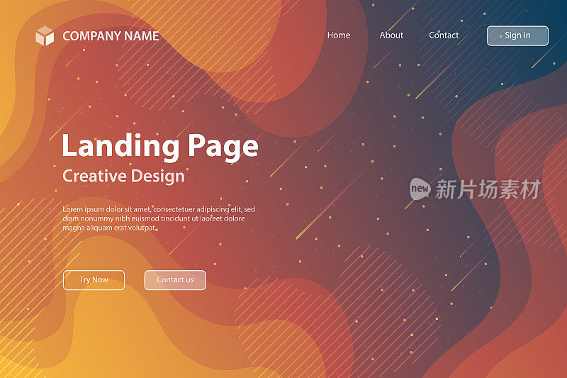 着陆页模板-流体和几何形状组成-橙色渐变