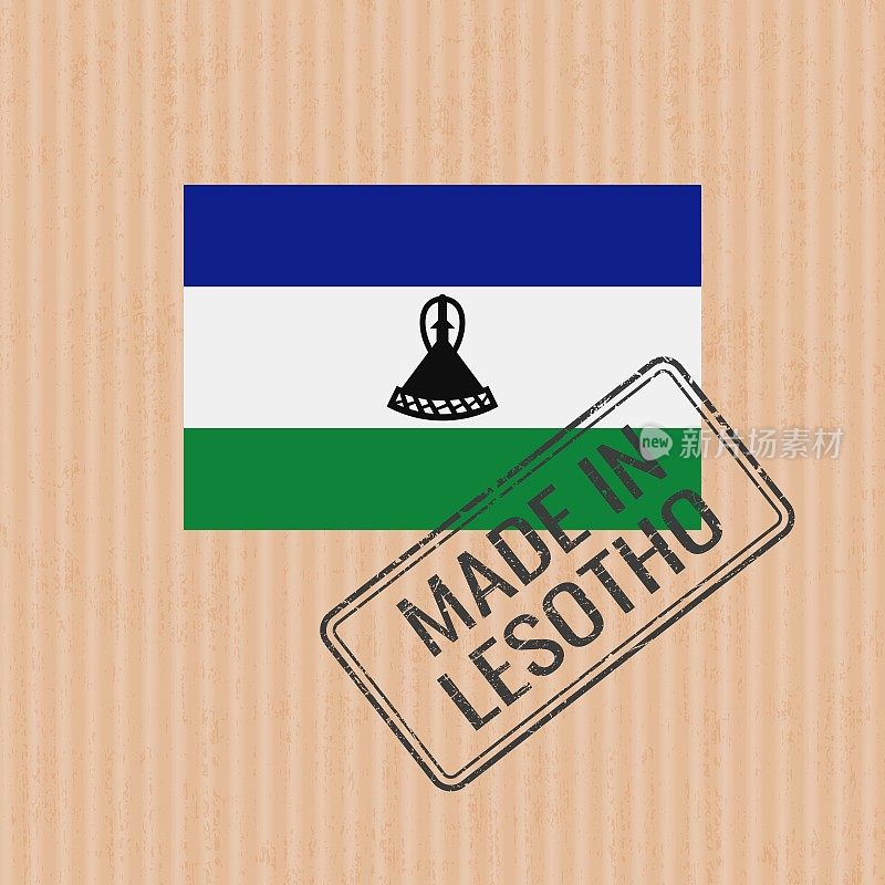 莱索托制造徽章矢量。印有莱索托国旗的贴纸。油墨印章隔离在纸张背景上。