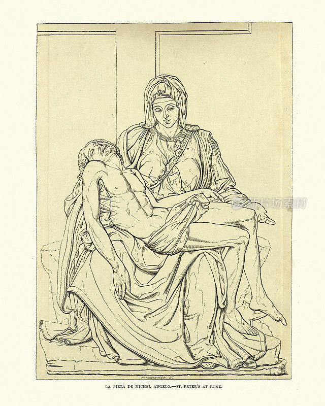 米开朗基罗的圣母像，玛丽抱着耶稣的身体