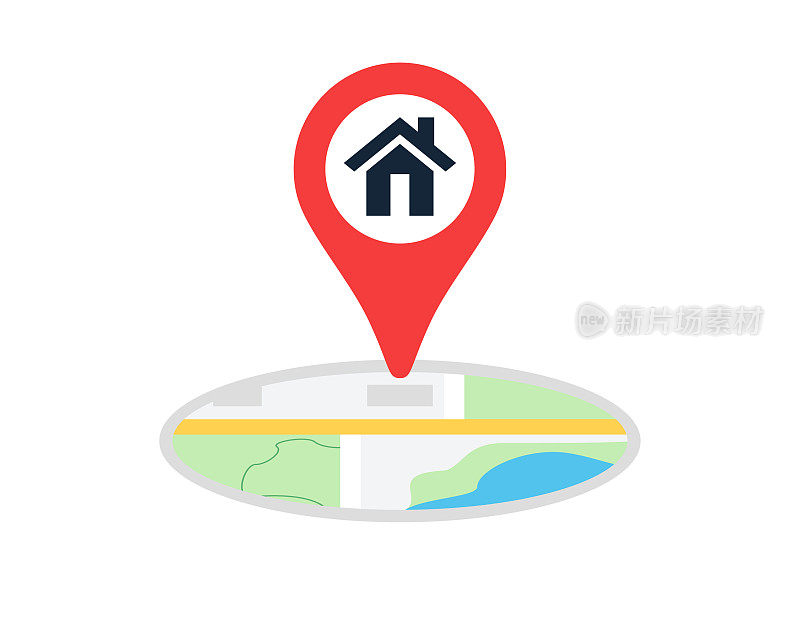 一个房子或家与导航位置地图大头针图标矢量插图