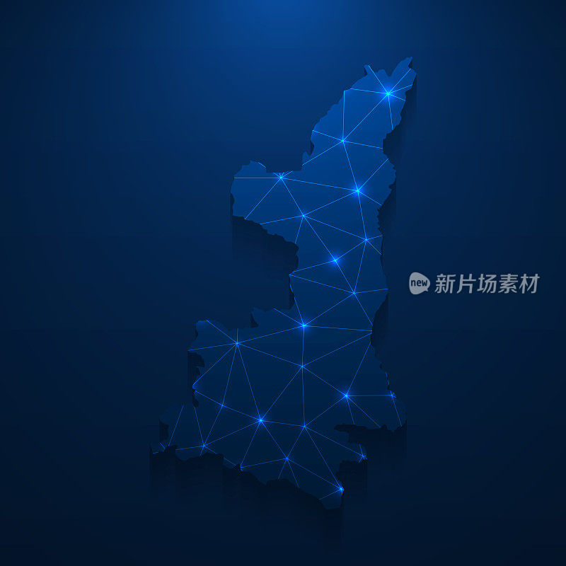 陕西地图网络-明亮的网格在深蓝色的背景