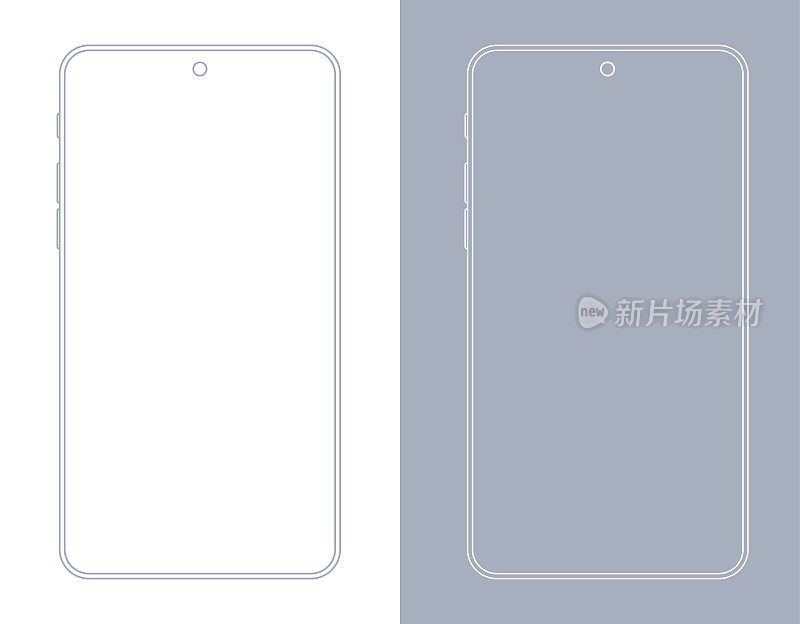 智能手机，手机在灰色和白色的彩色线框