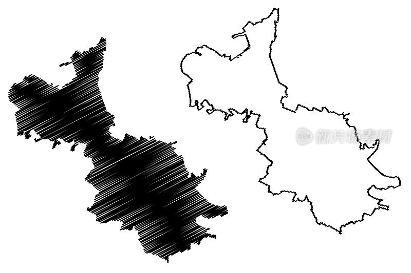 布良斯克市(俄罗斯联邦，俄罗斯)地图矢量插图，涂鸦草图布良斯克市地图