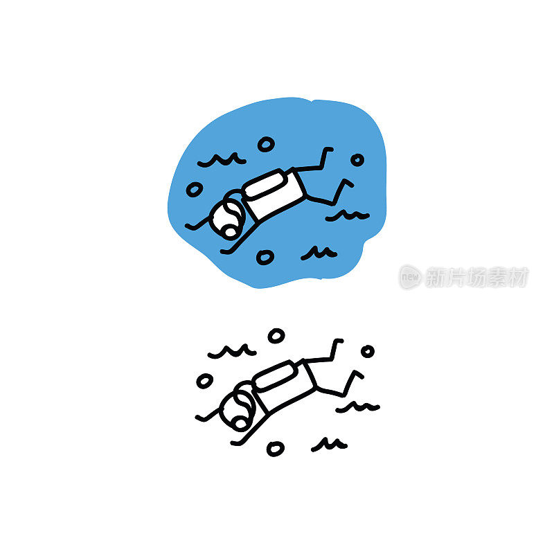 水肺潜水棍棒图矢量插图。手绘海洋游泳象形文字剪贴画。
