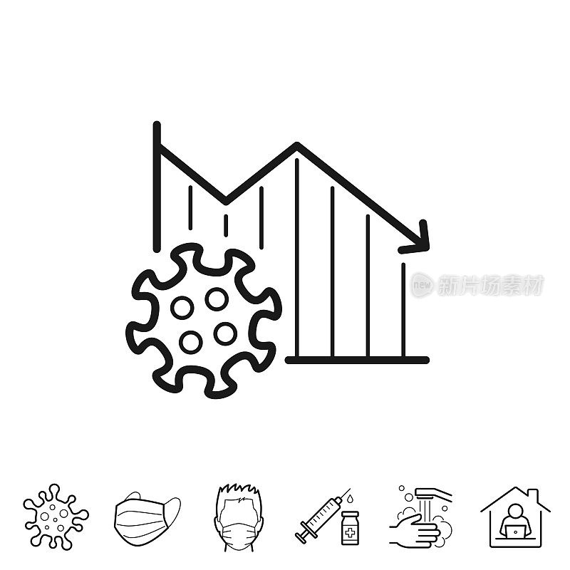 冠状病毒细胞下降图。线条图标-可编辑的笔触