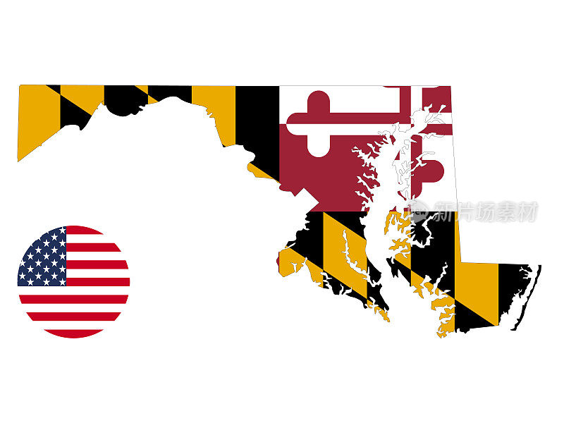 马里兰地图和国旗与美国国旗
