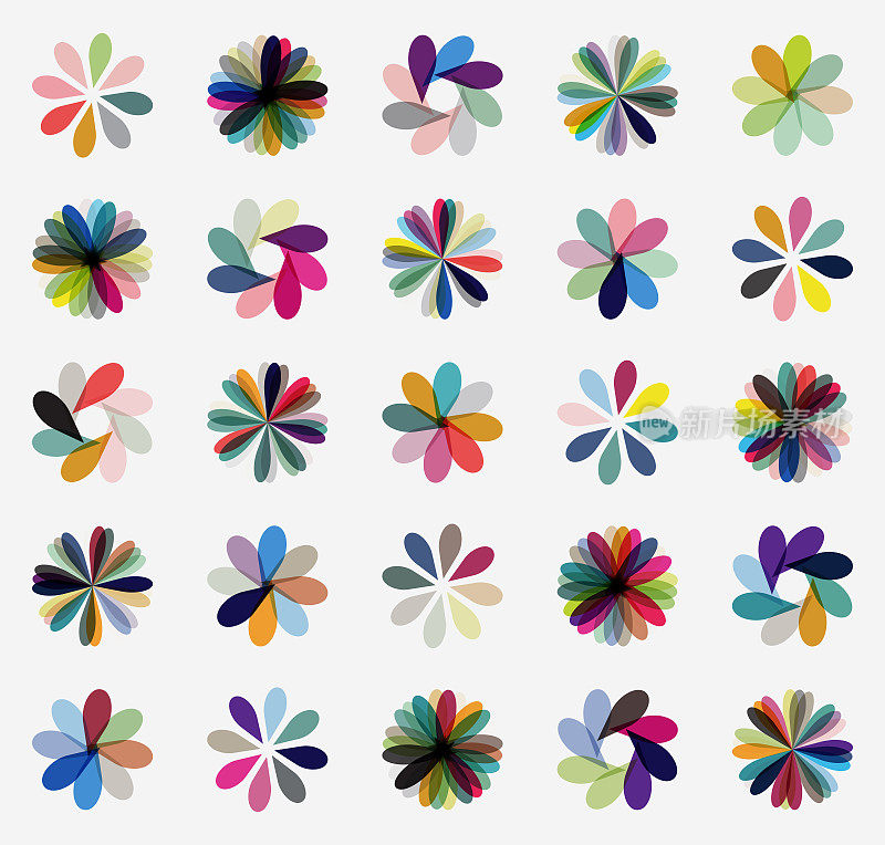 一套彩色花卉图案按钮图标的设计